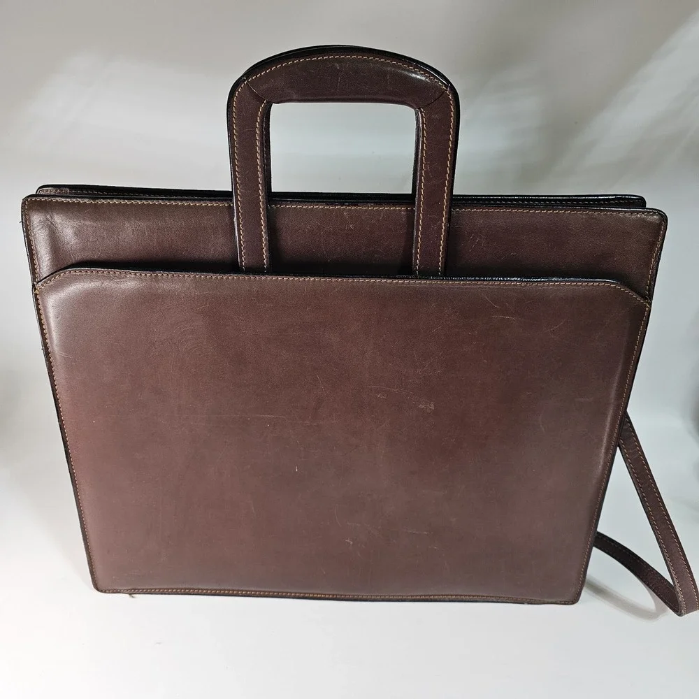 Joseph Daniel Belting Leather Briefcase Single Gusset Retractable Handles USA